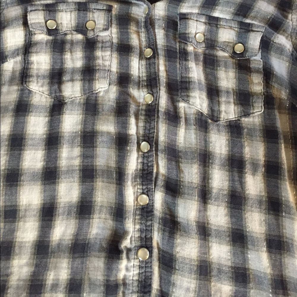 🍃  1X plaid w/pearl snaps Cotton Express Grey